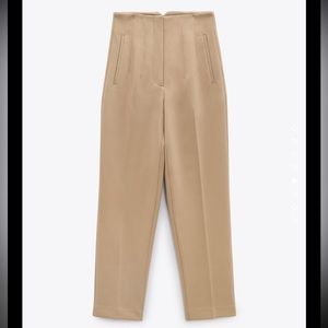 Zara High-Waisted Darted Pants in Taupe Camel
